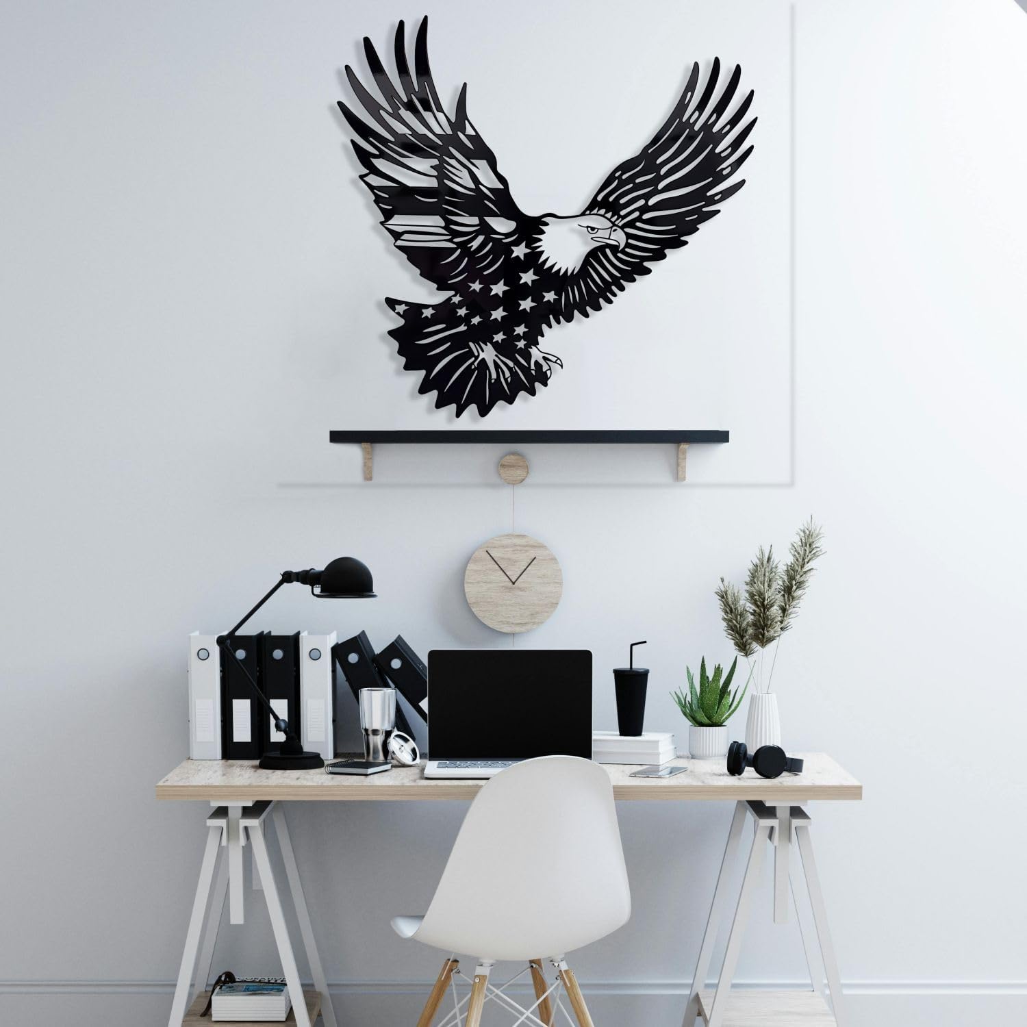 Patriotic Bald Eagle Flag Metal Wall Art 30 Inch