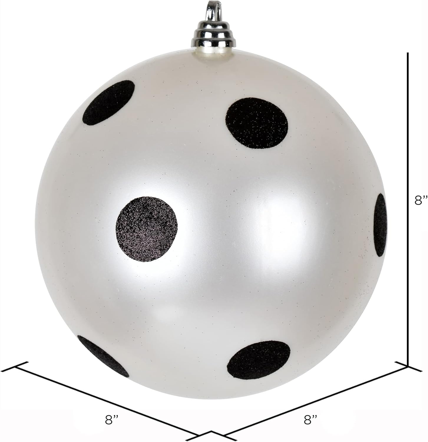 Vickerman 8 Inch White Candy Finish Ball Ornament with Black Glitter Dots