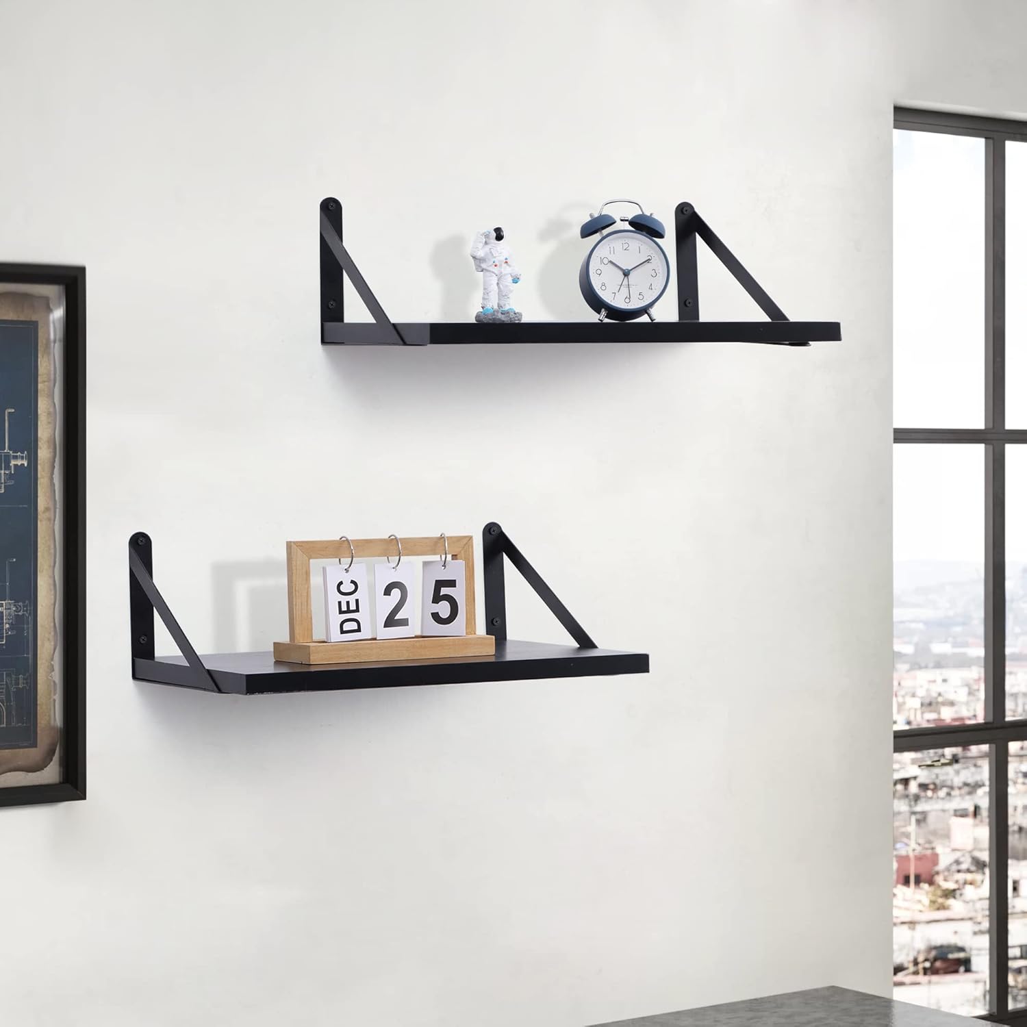 Marsmiles Black Floating Shelves Set of 2 12 Inch Deep Wood Wall Mount