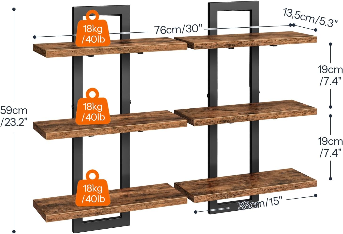 HOOBRO Floating Shelves Set of 2 3-Tier Wall Mounted Storage