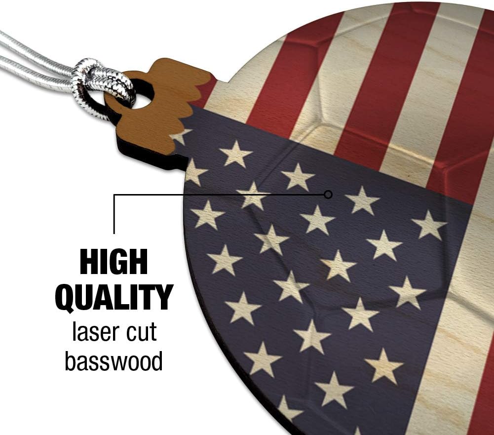 USA Flag Soccer Ball Wood Christmas Ornament