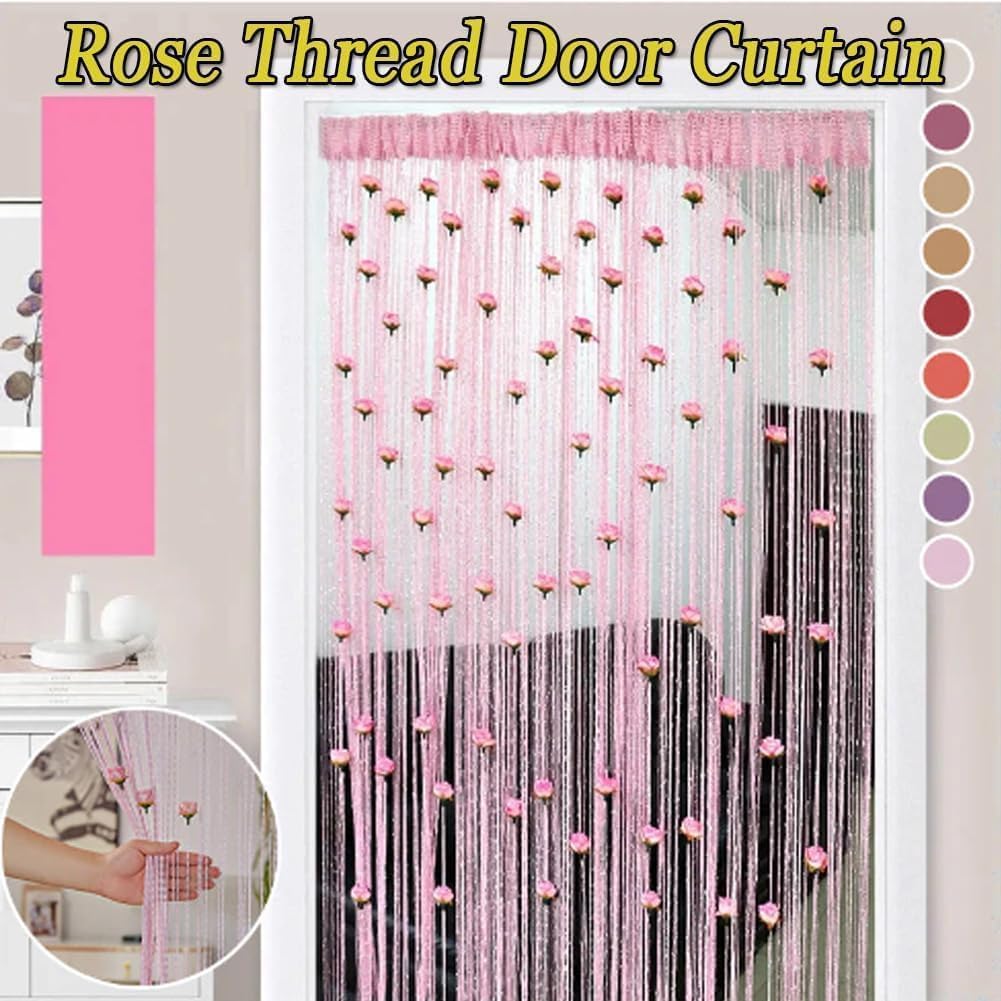 Rose Thread Door Curtain with Blue Tassels