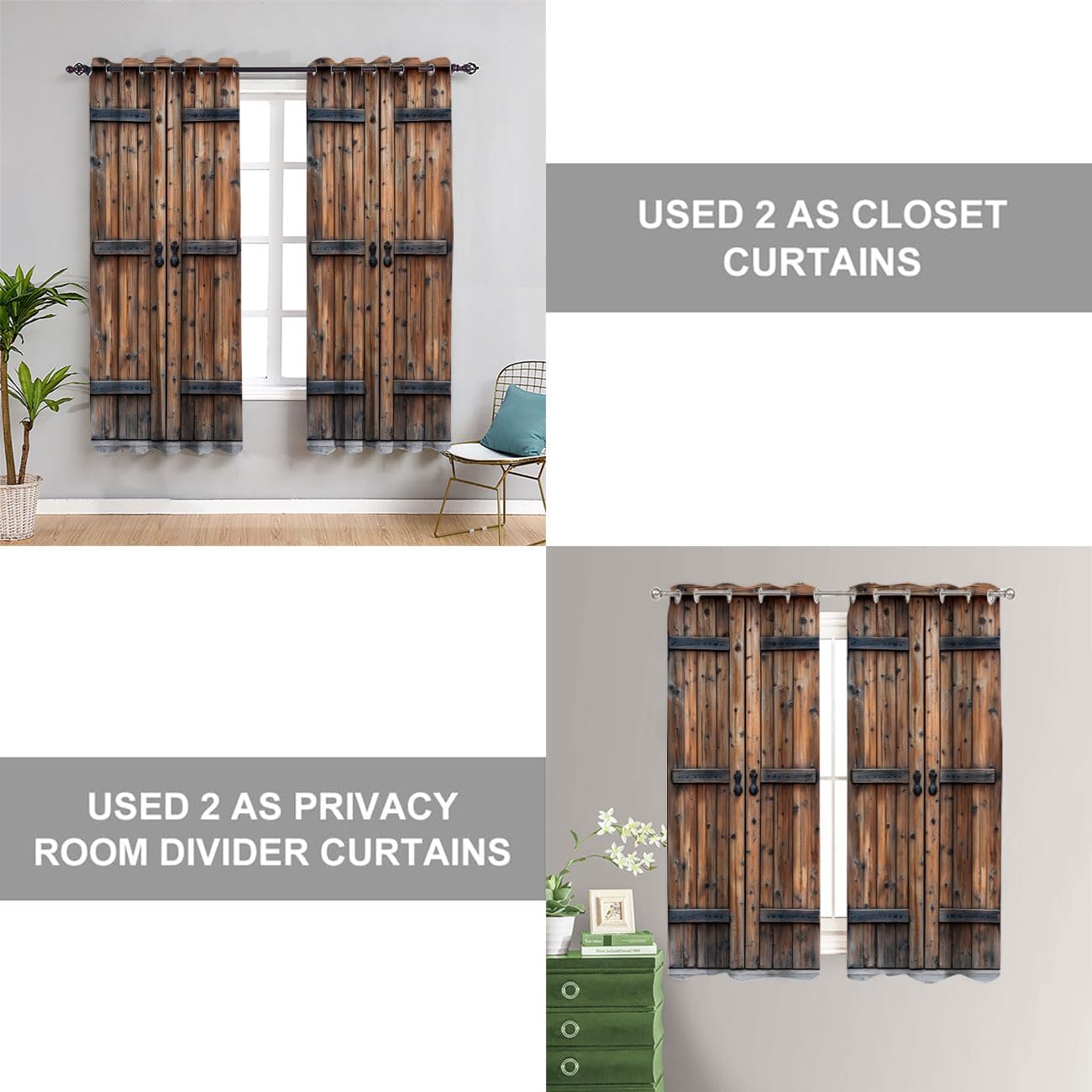Rustic Wood Barn Door Curtain for Room Decor