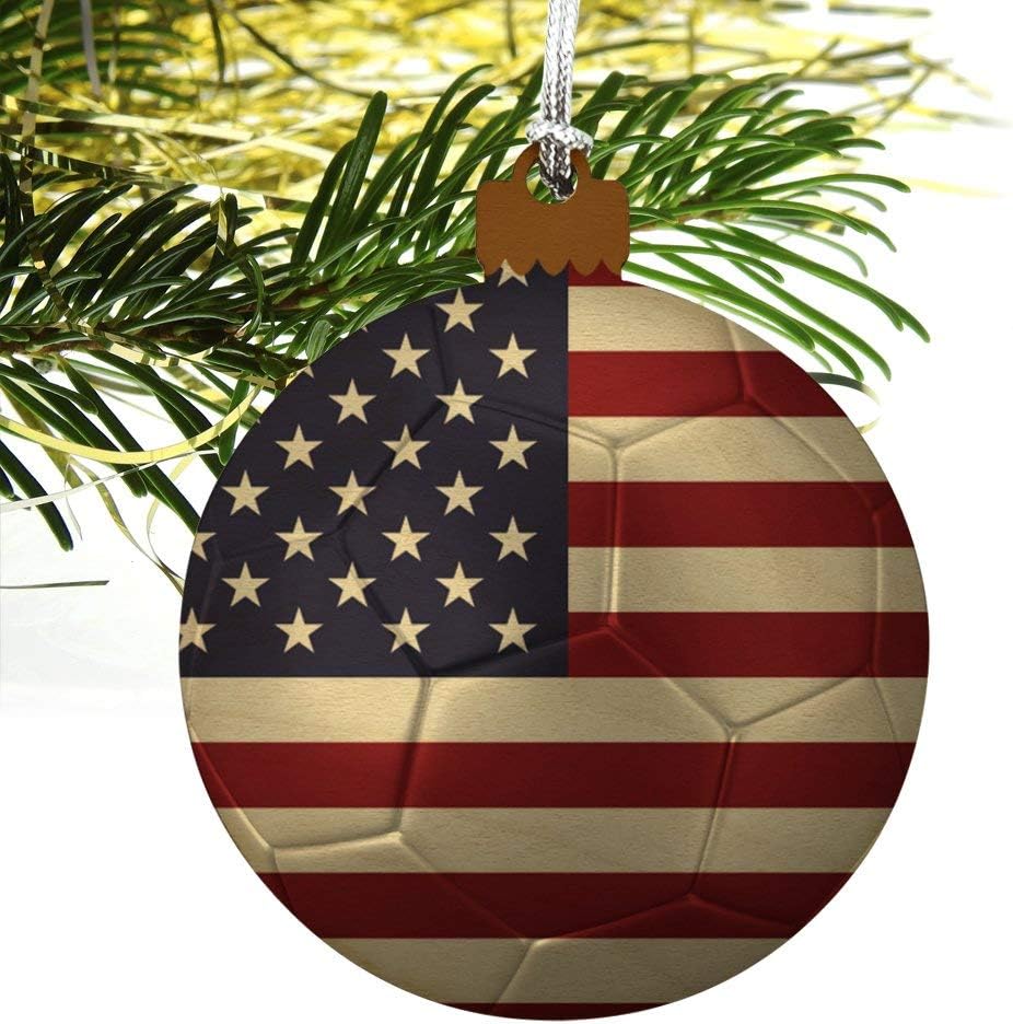 USA Flag Soccer Ball Wood Christmas Ornament