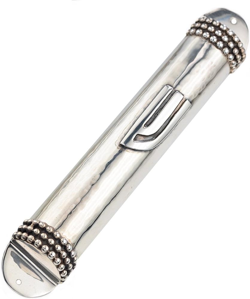 Sterling Silver Mezuzah Case with Beaded Design