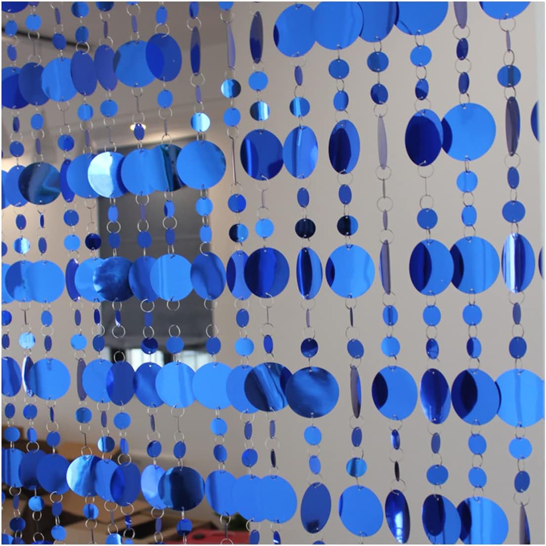 QueenBox 5Pcs Round Sequin Beaded Curtain Blue
