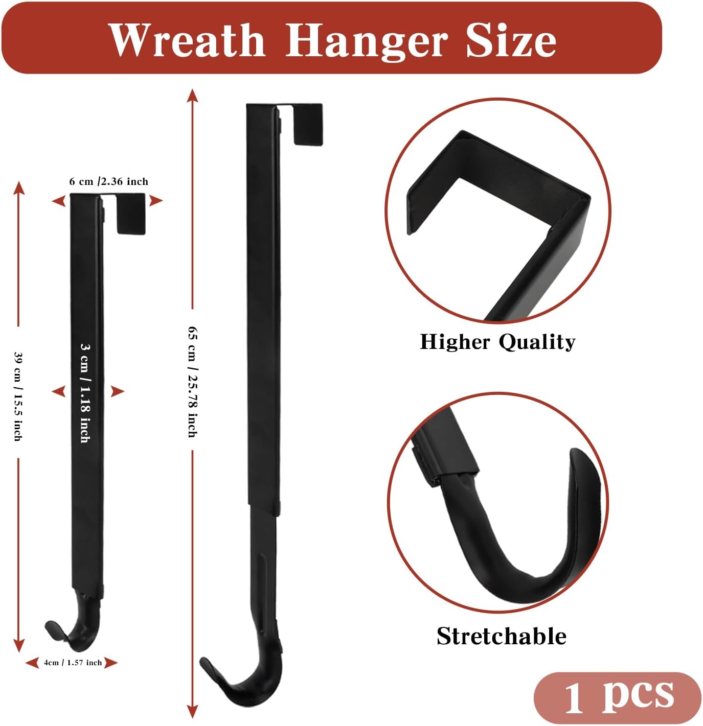 Adjustable Wreath Door Hanger Black Metal 15-25 Inch