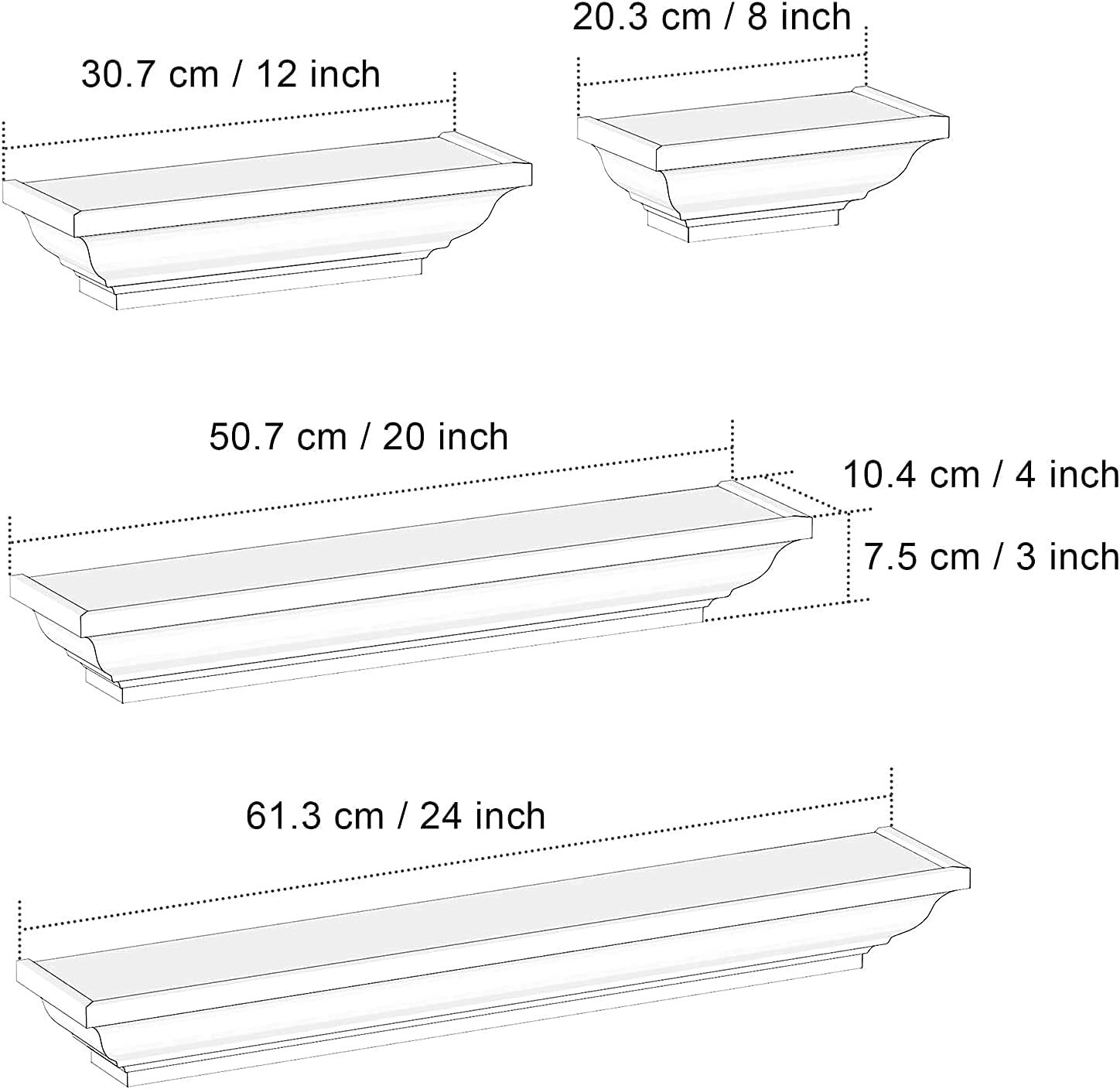SRIWATANA White Floating Shelves Set of 4 24 Inch