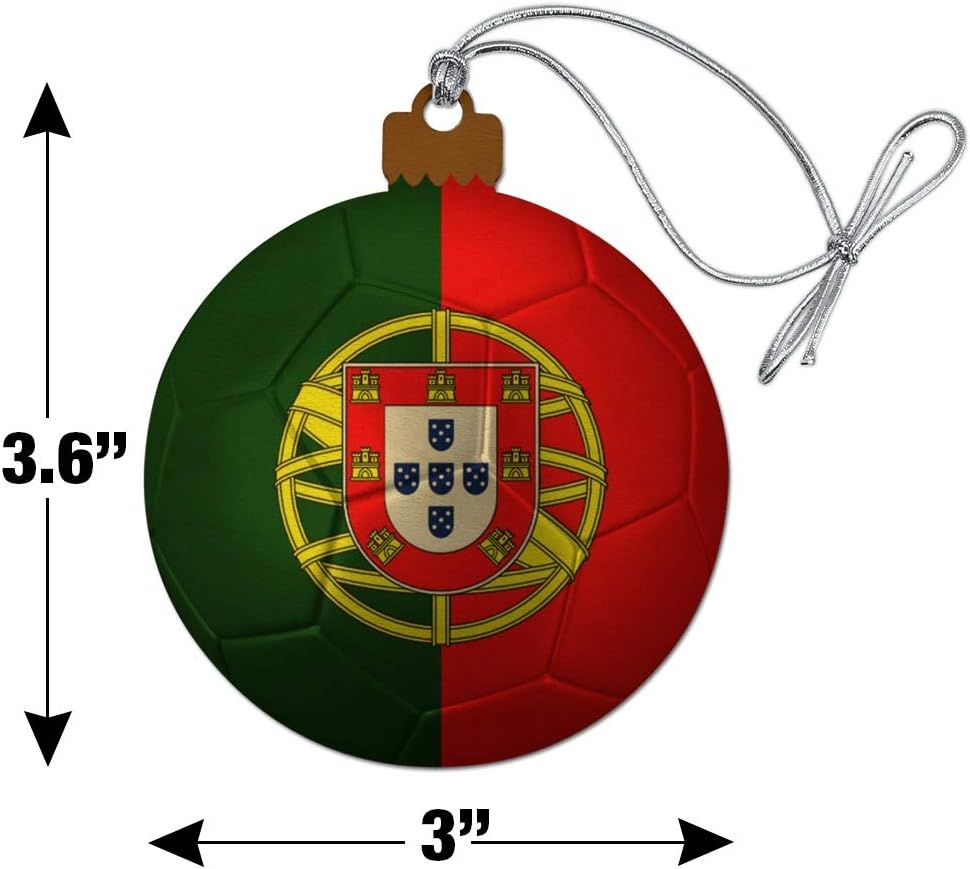 Portugal Flag Soccer Ball Wood Christmas Ornament