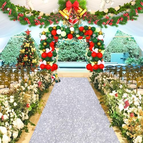 Silver Sequin Aisle Runner 2FTx15FT for Christmas Prom Party