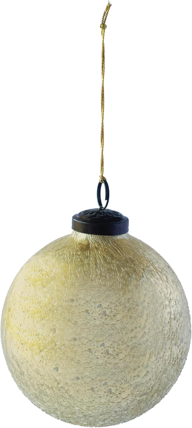 Creative Co Op Round Glass Seeded Ball Ornament Antique Gold Finish