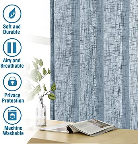 HVERSAILTEX Stone Blue Linen Curtains 2 Panel Set