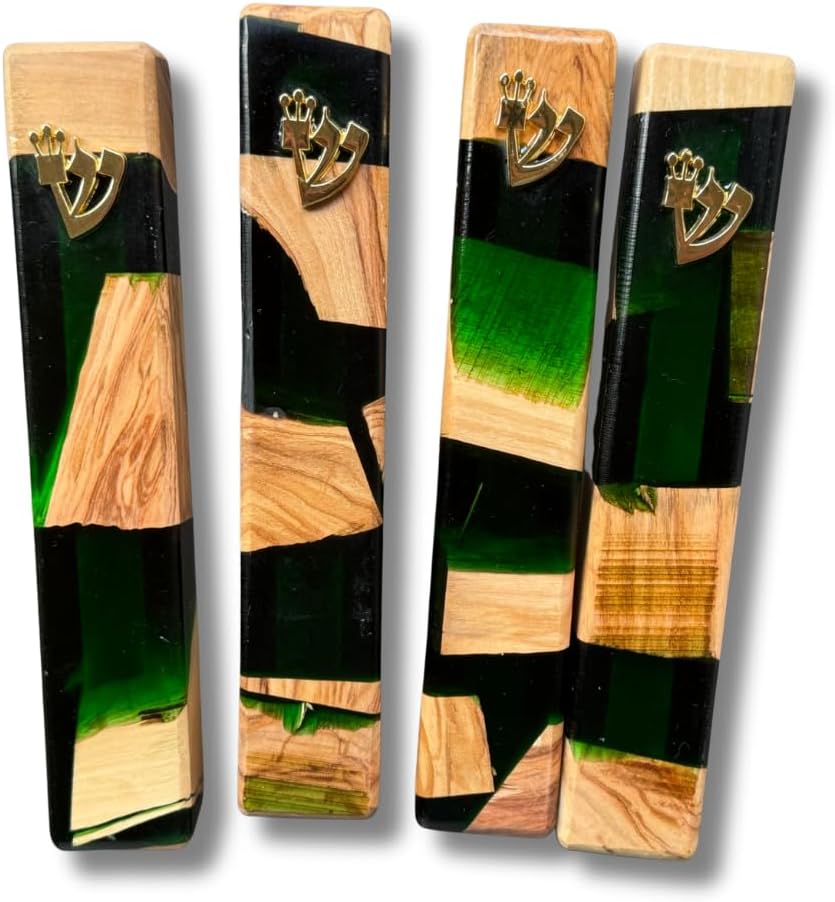 Modern Mezuzah Handcrafted Resin Wood Green