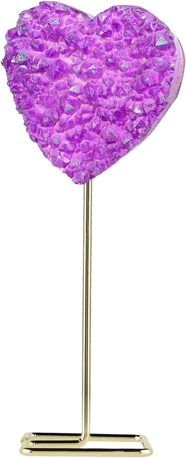 Amogeeli Heart Shaped Rock Crystal Cluster with Stand Purple