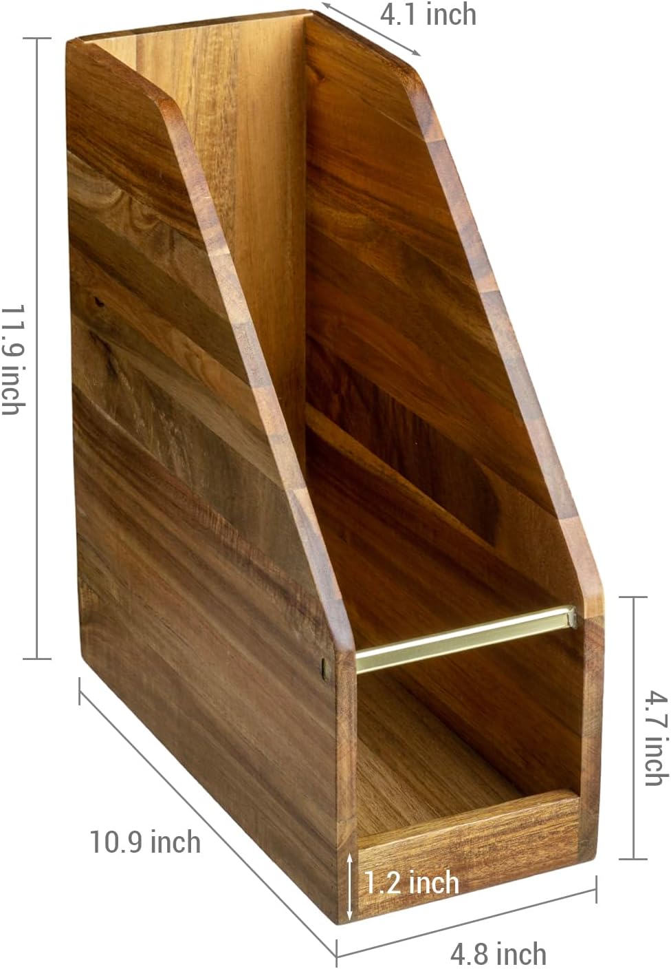 MyGift Premium Hotel Series Solid Acacia Wood Magazine Holder with Brass Metal Accent