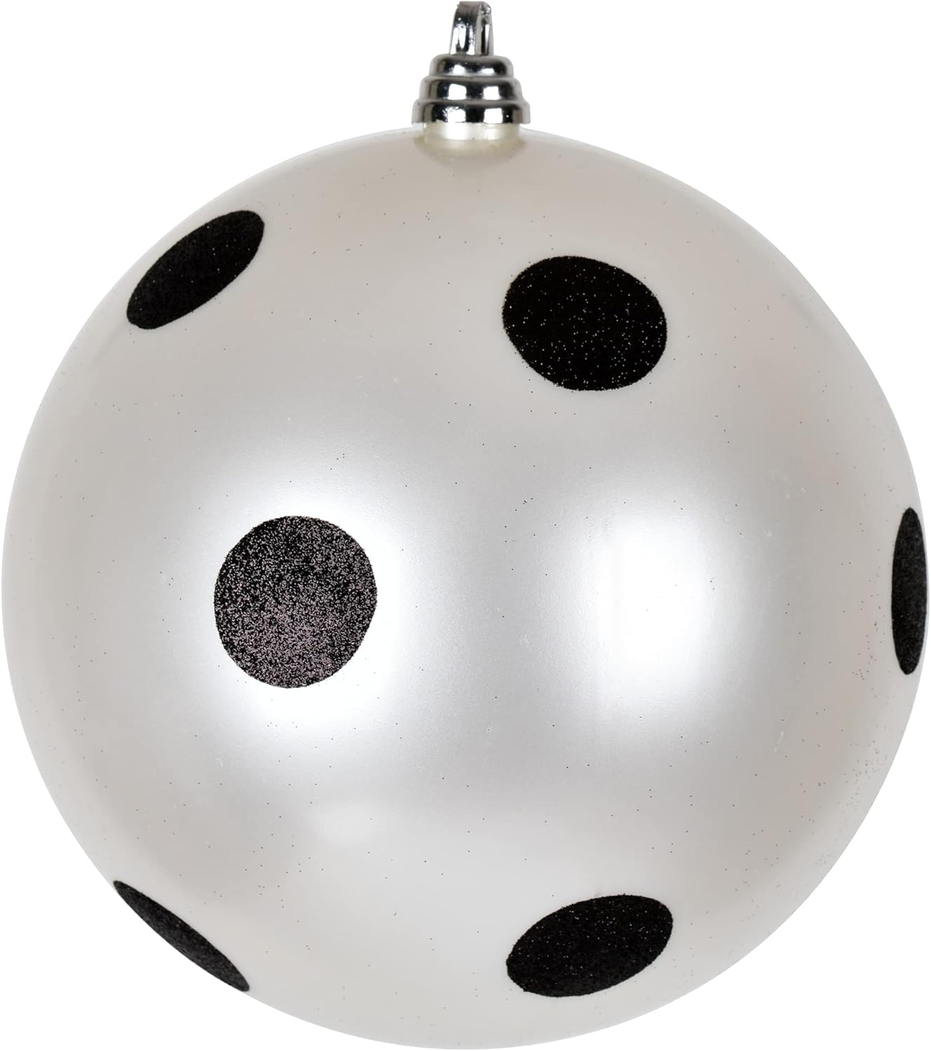Vickerman 8 Inch White Candy Finish Ball Ornament with Black Glitter Dots