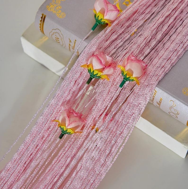 Rose Thread Door Curtain with Blue Tassels
