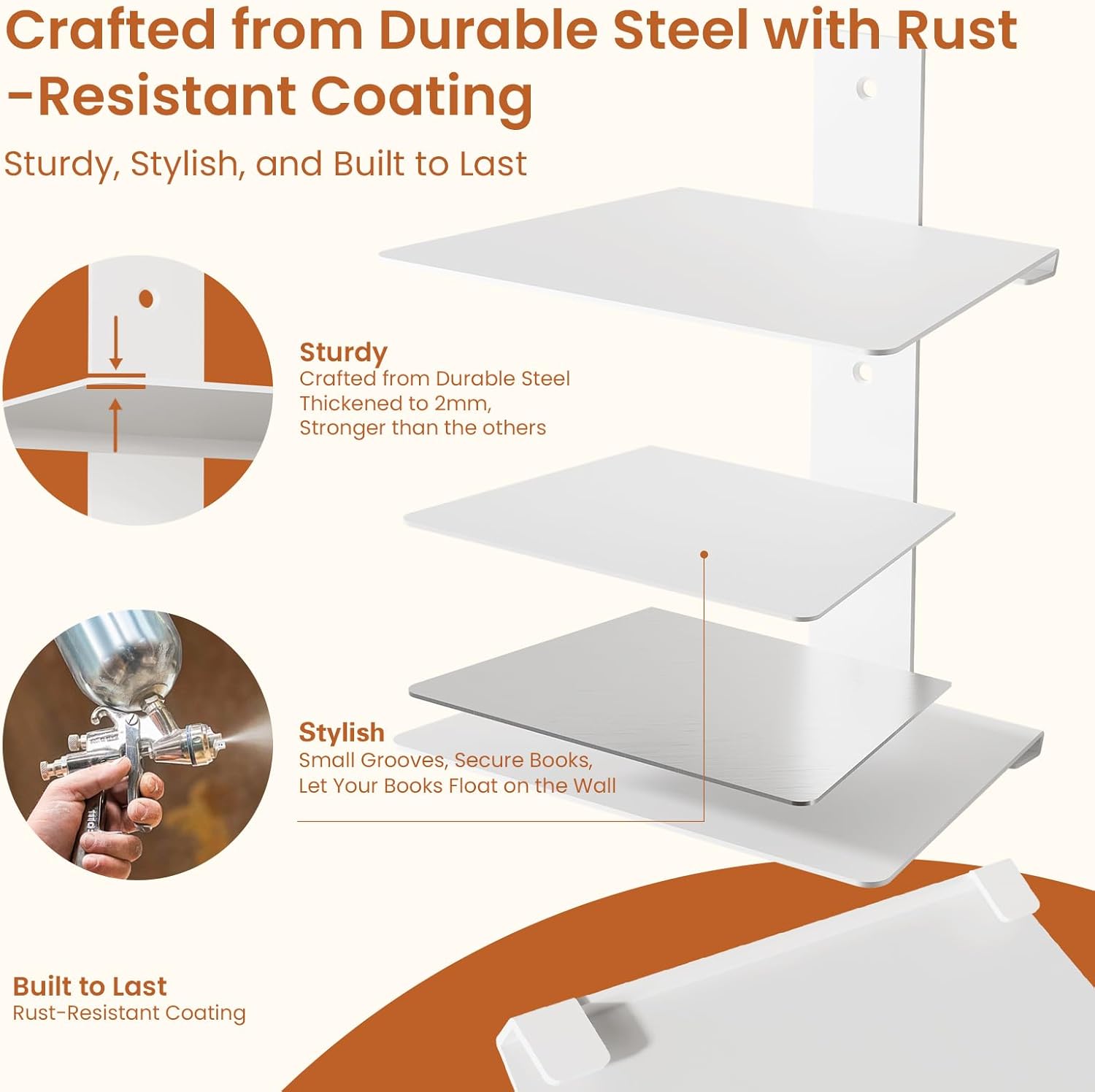 Wawocs 4 Pack Floating Book Shelves Wall Mounted