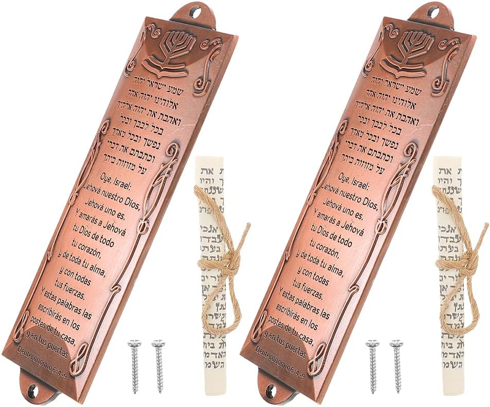 LUOZZY 2pcs Red Bronze Mezuzah with Scroll for Jewish Home Blessing