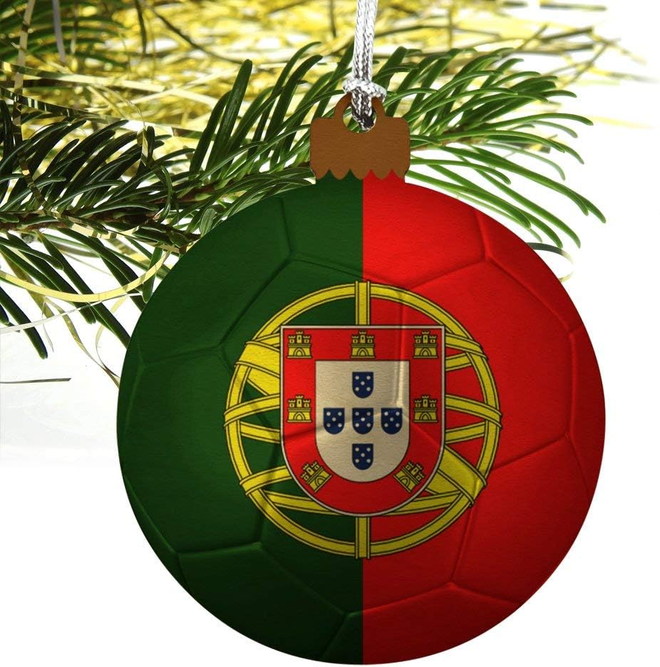 Portugal Flag Soccer Ball Wood Christmas Ornament