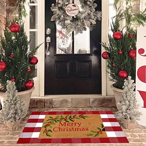 Christmas Red and White Plaid Rug 28x43 Inches Door Mat