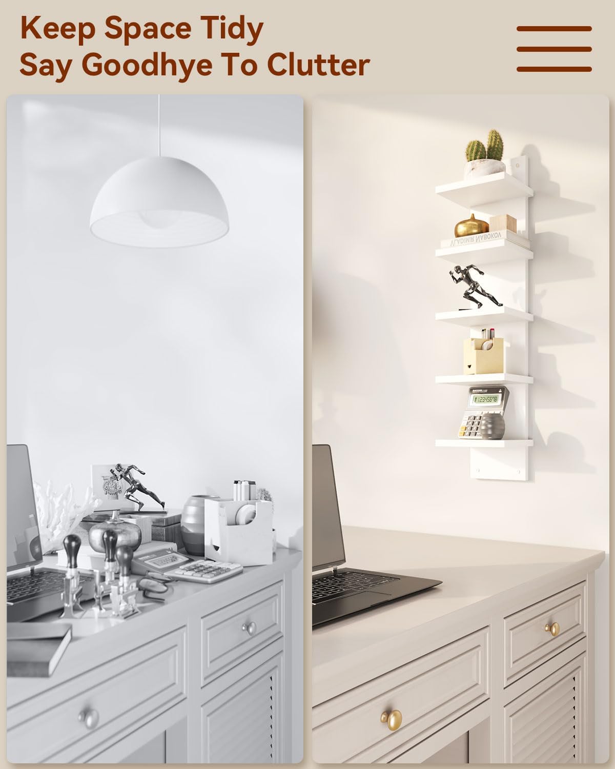 IBUYKE 5 Tier Wall Shelf Unit White Vertical Storage Shelf