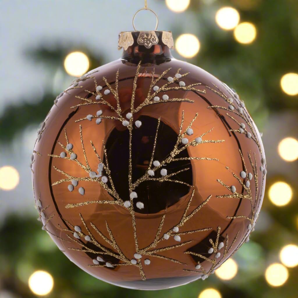 Karma Glitter Branch Glass Christmas Ornament 4 Inch