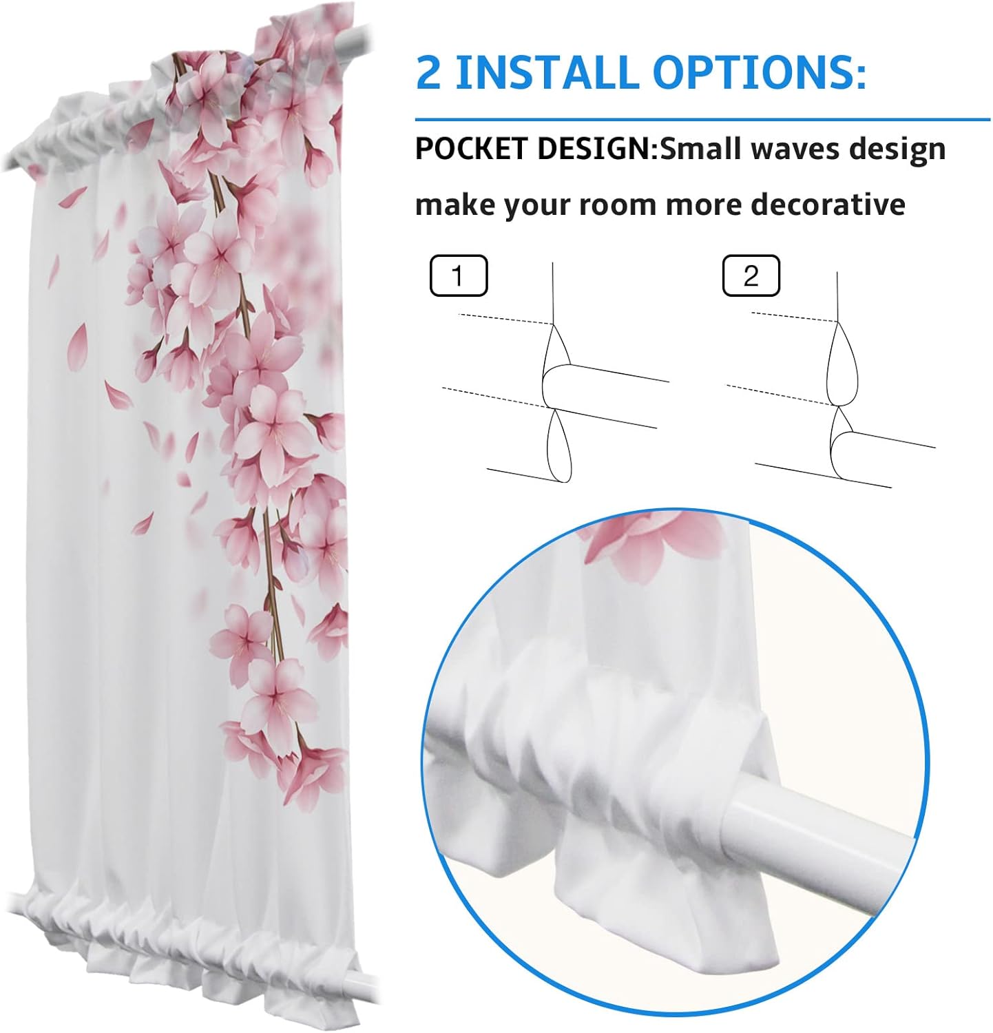 Shine-Home Spring Pink Sakura French Door Curtain Panel