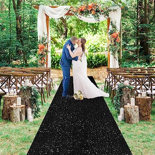 B-COOL Sequin Aisle Runner 4ft x 20ft Black Wedding Carpet