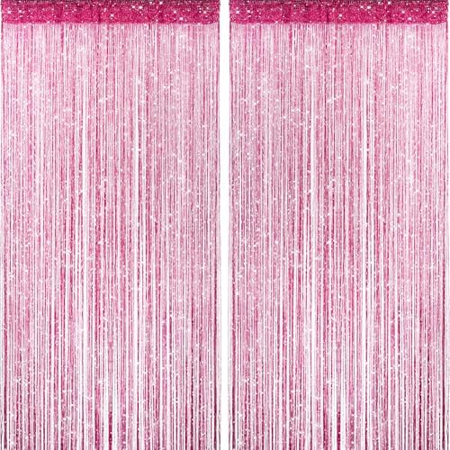2 Pieces Fuchsia Glitter String Curtains with Tassels
