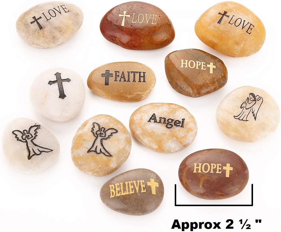 ROCKIMPACT 12PCS Engraved Hope Love Faith Stones for Prayer and Inspiration