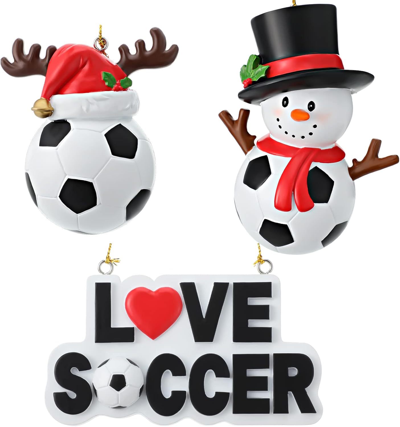 Maitys 3 Piece Christmas Soccer Ornament Set