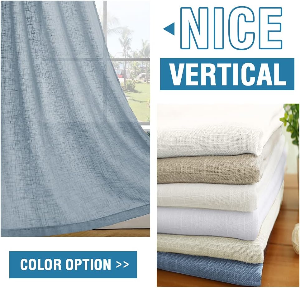 HVERSAILTEX Stone Blue Linen Curtains 2 Panel Set