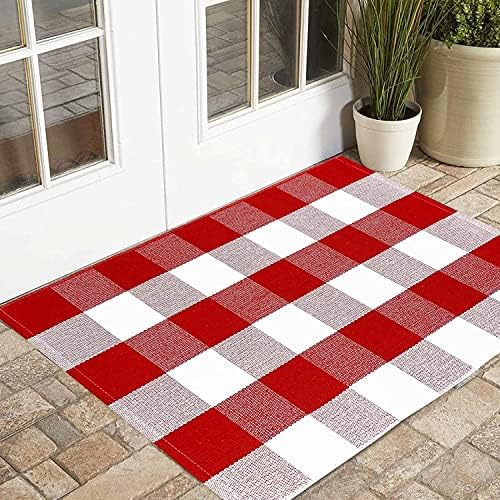 USTIDE Buffalo Check Plaid Doormat Red White 2x3