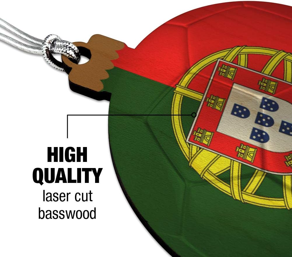 Portugal Flag Soccer Ball Wood Christmas Ornament