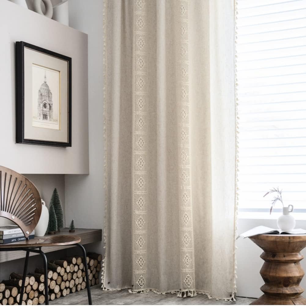 AMZALI Boho Curtains with Tassel Handmade Semi Blackout Drapes