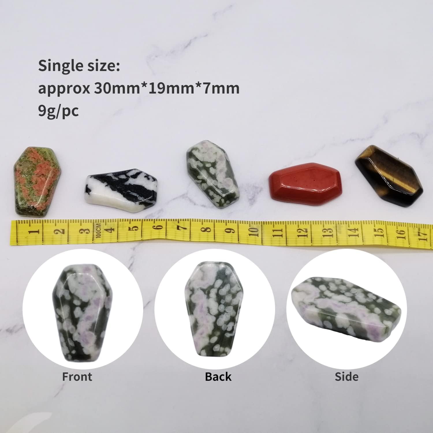 Carved Coffin Worry Stones Pendant Set Real Gemstone Healing Crystals 12pcs