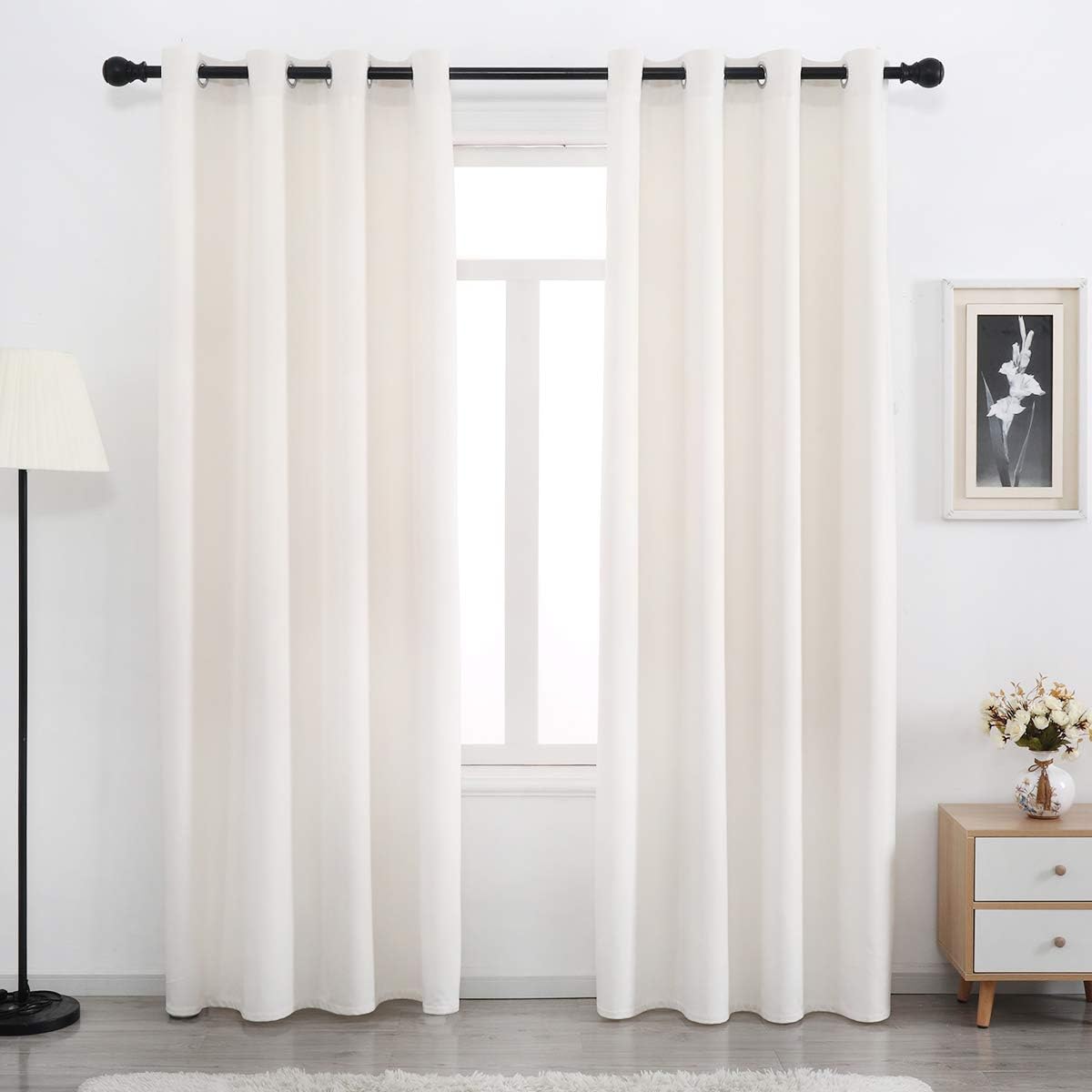 SPXTEX Cream Velvet Curtains 84 Inch Long Set of 2 Grommet Top Panels