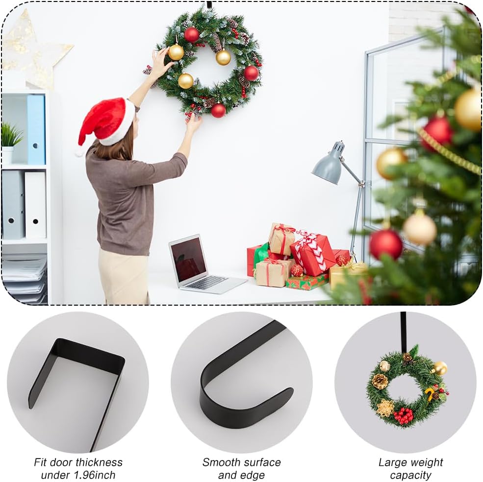 4 Pcs Wreath Hangers for Front Door Metal Garland Hooks
