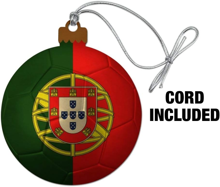 Portugal Flag Soccer Ball Wood Christmas Ornament