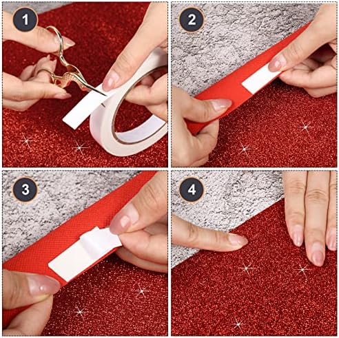 Tatuo Glitter Red Runway Rug with Carpet Tape
