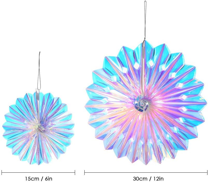 Iridescent Hanging Decorations Round Foil Fans Rainbow Party Ornaments
