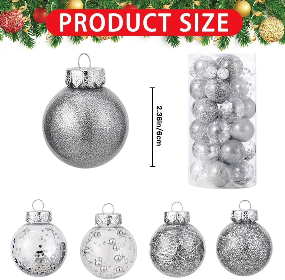 Garvee 30 Pcs Shatterproof Silver Christmas Balls