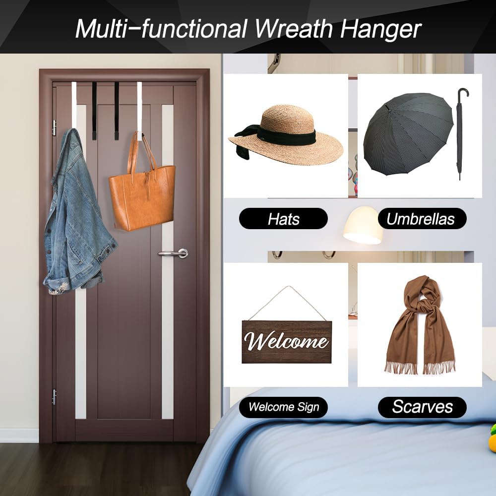 4 Pcs Wreath Hangers for Front Door Metal Garland Hooks