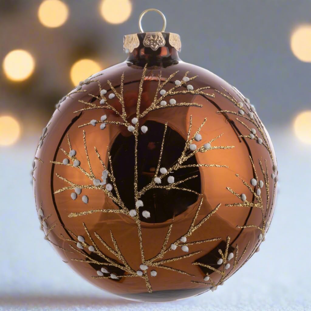 Karma Glitter Branch Glass Christmas Ornament 4 Inch