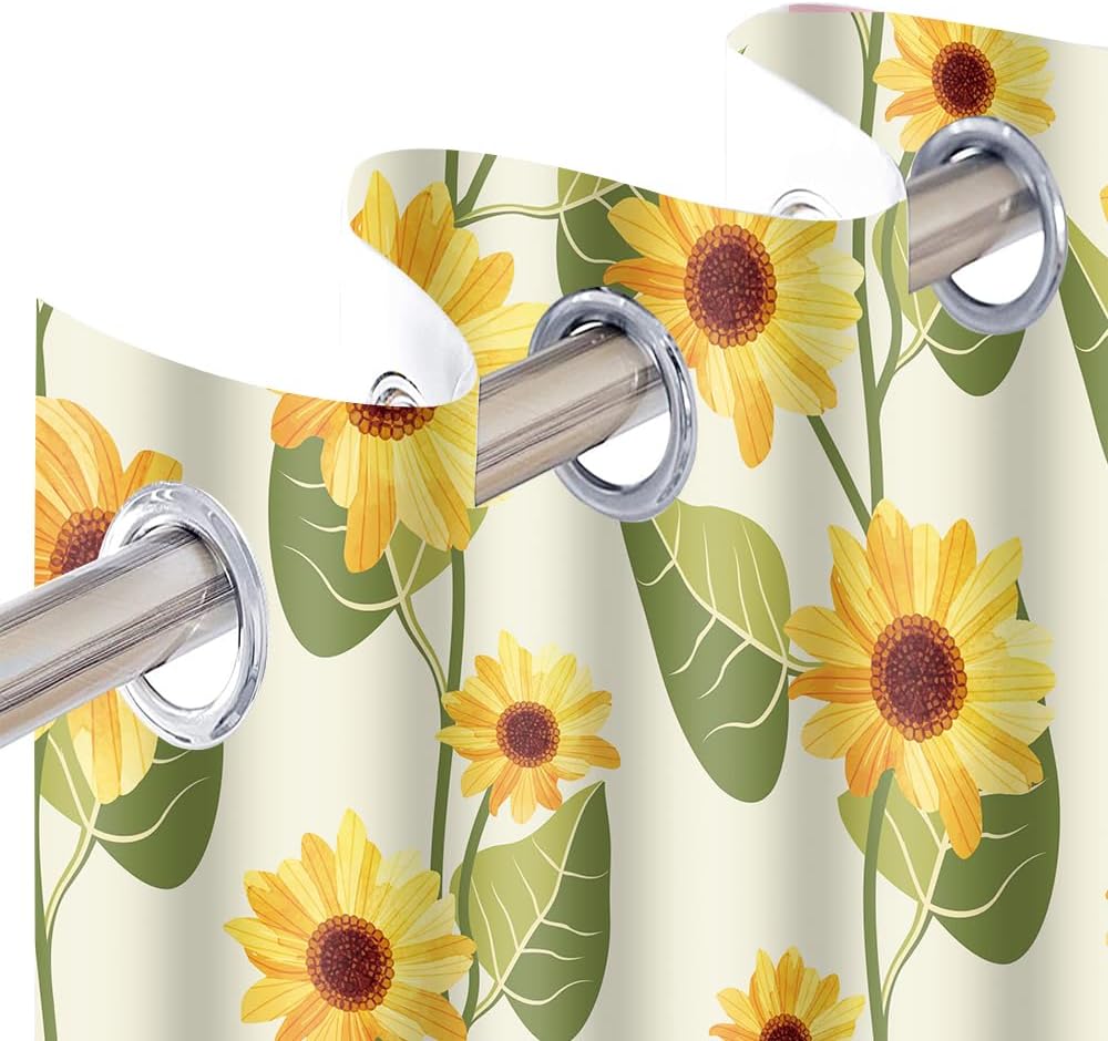 Yellow Sunflower Print Curtains with Grommets 42x84 Inch 2 Panels