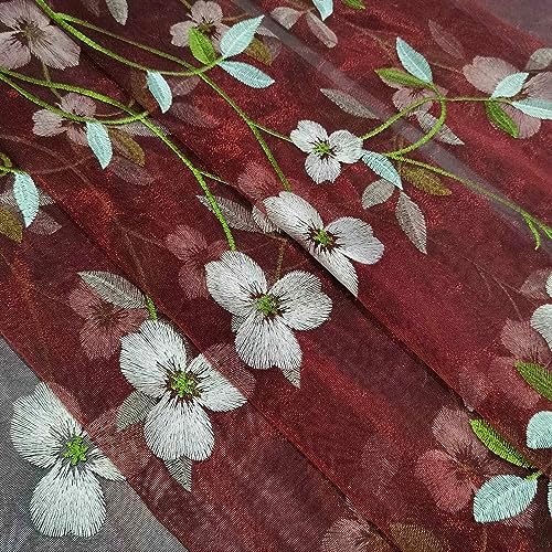 Floral Embroidered Sheer Curtains 84 Inches Length