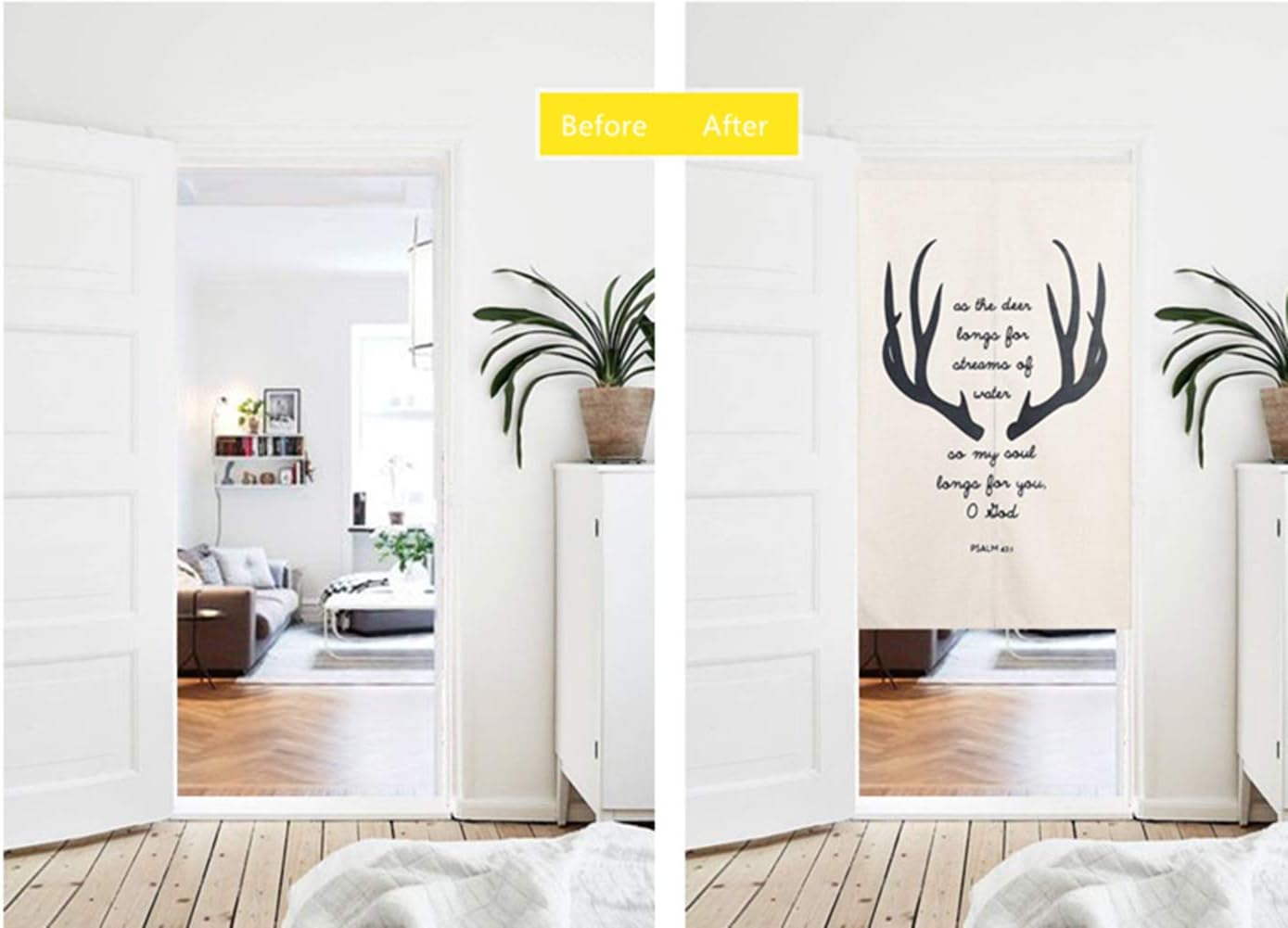 Cotton Linen Doorway Curtain with Antler Pattern 29x35 Inch