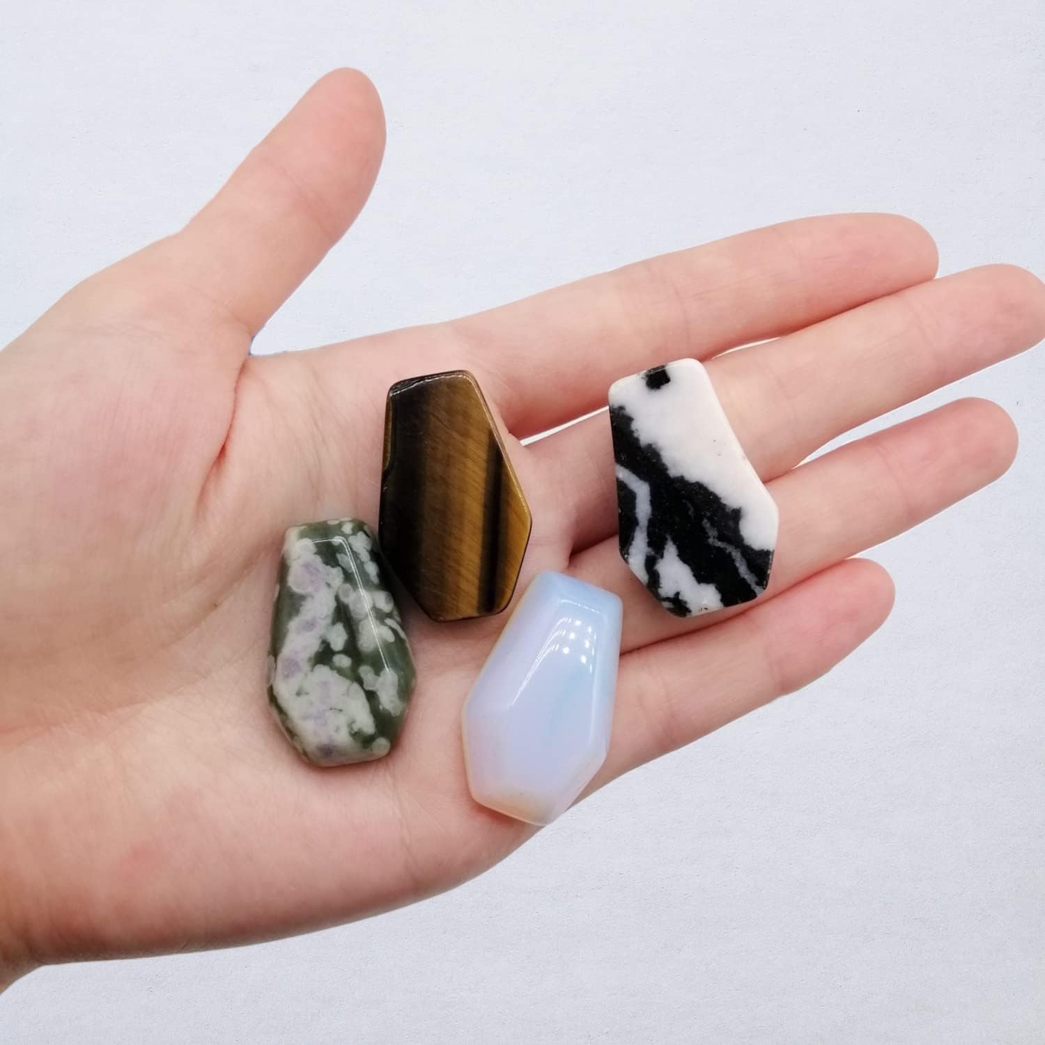 Carved Coffin Worry Stones Pendant Set Real Gemstone Healing Crystals 12pcs