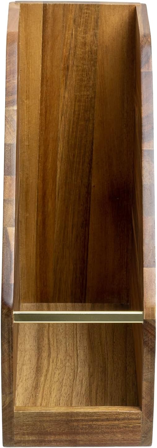 MyGift Premium Hotel Series Solid Acacia Wood Magazine Holder with Brass Metal Accent